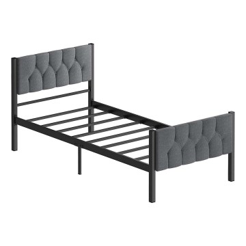 Metāla vienvietīga gulta KAROM 90x200 cm, pelēka, maksimālā slodze 120 kg