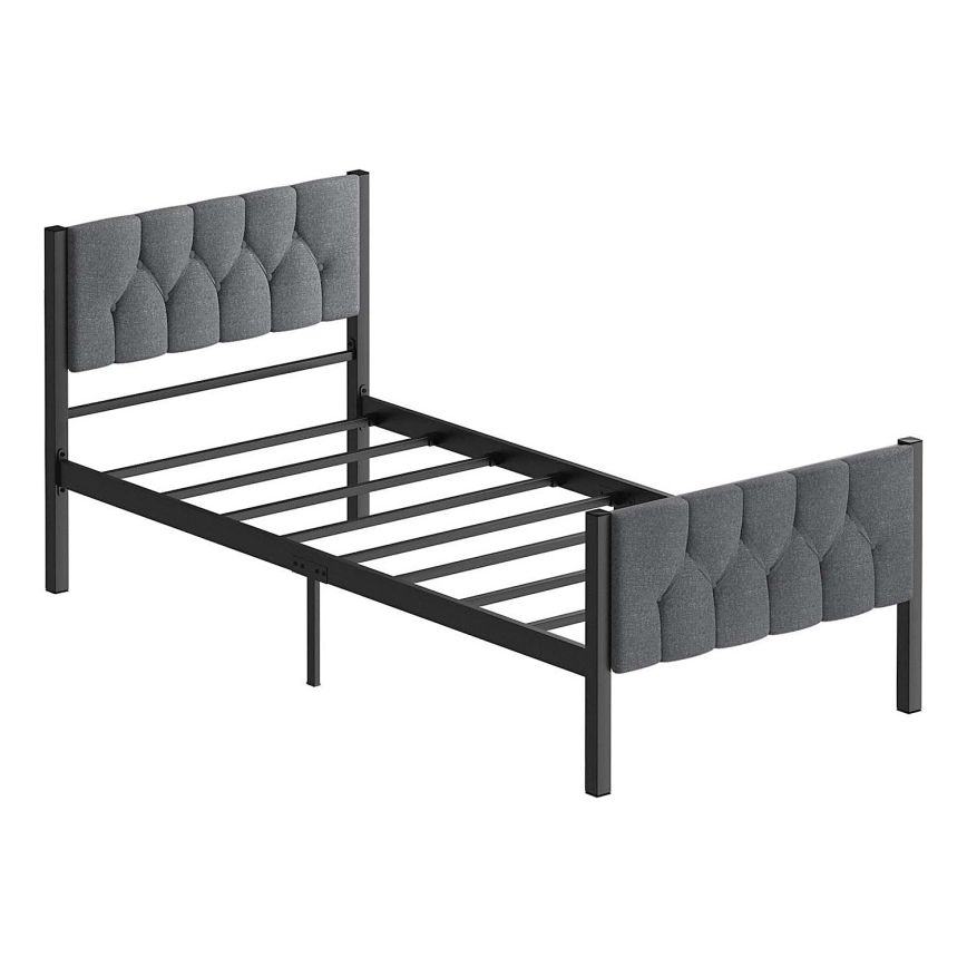 Metāla vienvietīga gulta KAROM 90x200 cm, pelēka, maksimālā slodze 120 kg