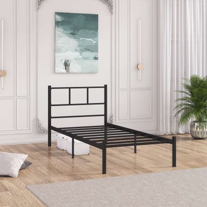 Metāla vienvietīga gulta ROVAN 90x200 cm, melna, maksimālā slodze 120 kg