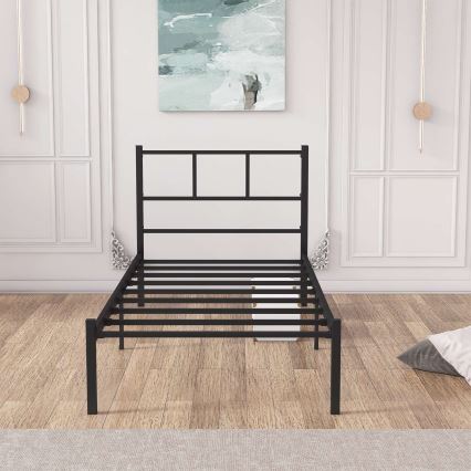 Metāla vienvietīga gulta ROVAN 90x200 cm, melna, maksimālā slodze 120 kg