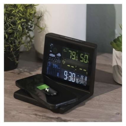 Meteostacija ar bezvadu uzlādi 5V 2xAA + 2xAAA melna