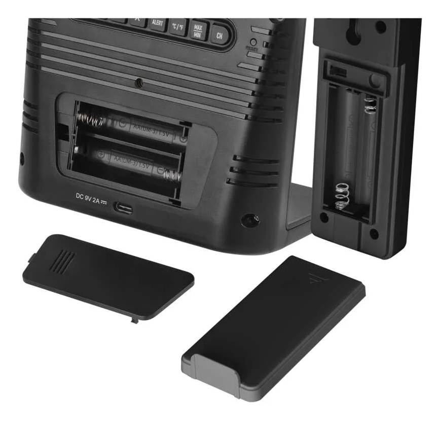 Meteostacija ar bezvadu uzlādi 5V 2xAA + 2xAAA melna