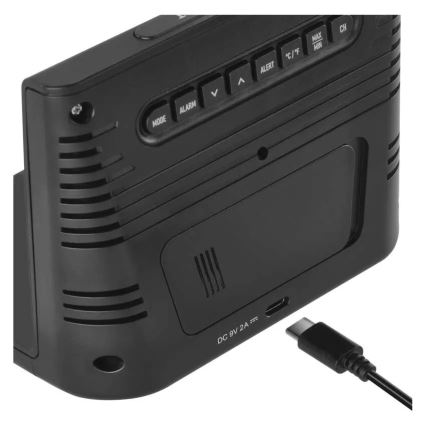 Meteostacija ar bezvadu uzlādi 5V 2xAA + 2xAAA melna