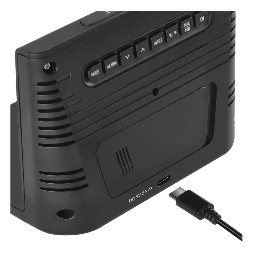 Meteostacija ar bezvadu uzlādi 5V 2xAA + 2xAAA melna