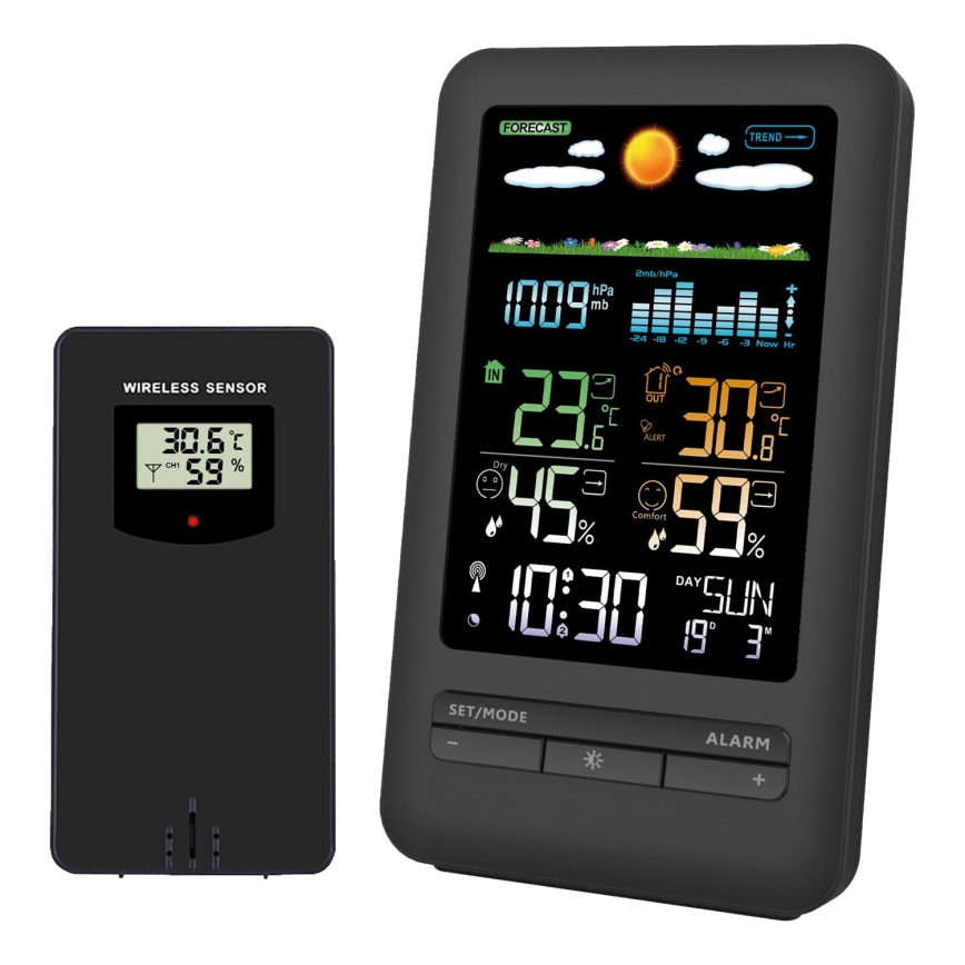 Meteostacija ar LCD ekrānu 2xAA melna