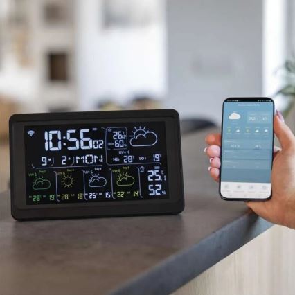 Meteostacija ar LCD ekrānu GoSmart 230V/3xAAA + 2×AAA Wi-Fi Tuya melna