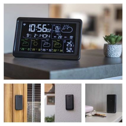 Meteostacija ar LCD ekrānu GoSmart 230V/3xAAA + 2×AAA Wi-Fi Tuya melna