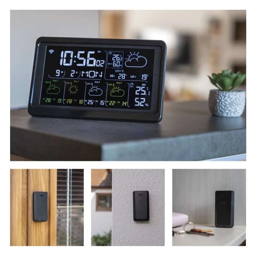 Meteostacija ar LCD ekrānu GoSmart 230V/3xAAA + 2×AAA Wi-Fi Tuya melna
