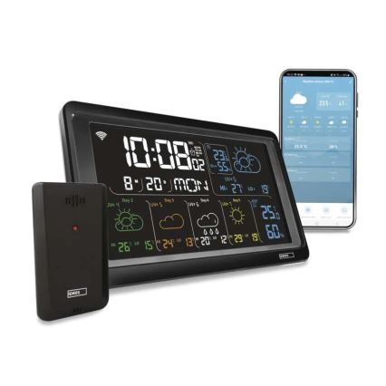 Meteostacija ar LCD ekrānu GoSmart 230V/3xAAA + 2×AAA Wi-Fi Tuya melna