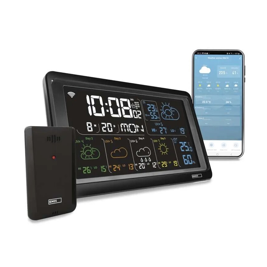 Meteostacija ar LCD ekrānu GoSmart 230V/3xAAA + 2×AAA Wi-Fi Tuya melna