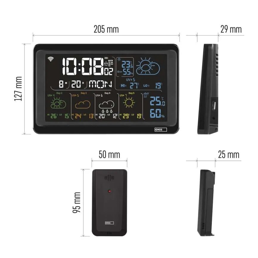 Meteostacija ar LCD ekrānu GoSmart 230V/3xAAA + 2×AAA Wi-Fi Tuya melna