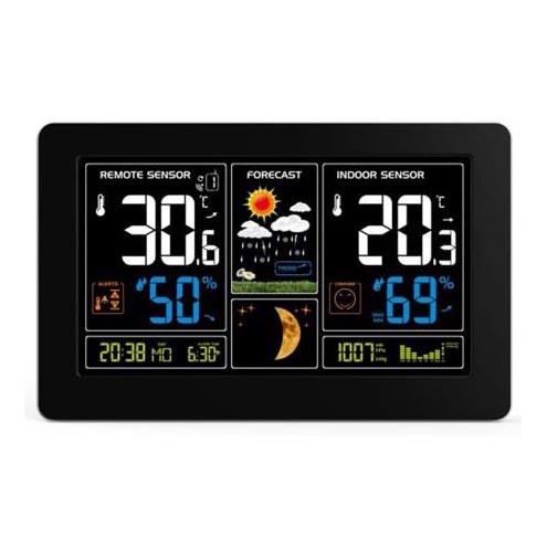 Meteostacija ar LCD ekrānu USB 5V/2xAAA + 2xAAA lādētāju melna