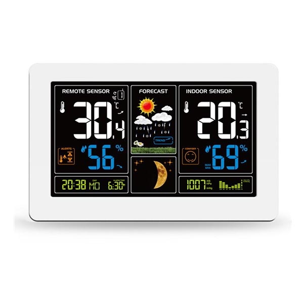 Meteostacija ar LCD ekrānu USB lādētāju 2xAAA/5V + 2xAAA balta