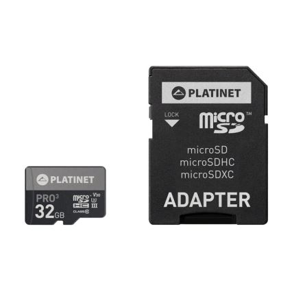 MicroSDHC 32GB U3 Pro 90MB/s + SD Adapteris