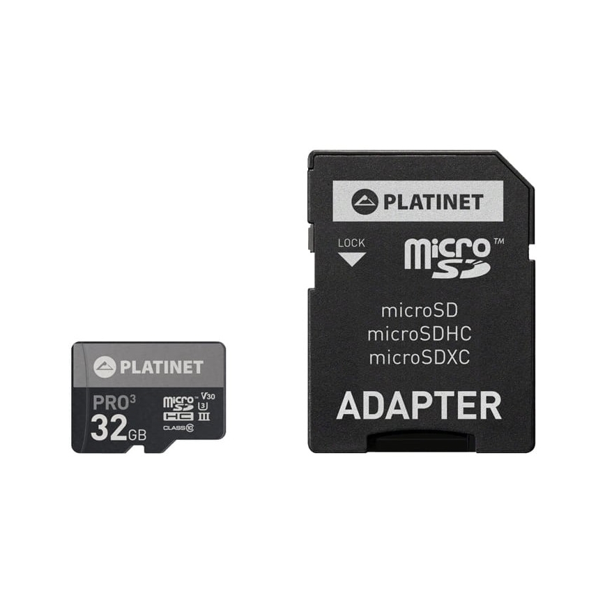 MicroSDHC 32GB U3 Pro 90MB/s + SD Adapteris