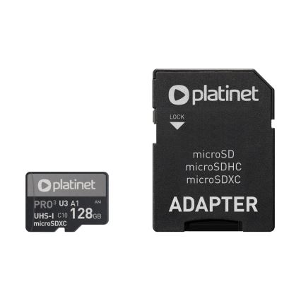 MicroSDXC 128GB U3 Pro A1 90MB/s + SD Adapteris