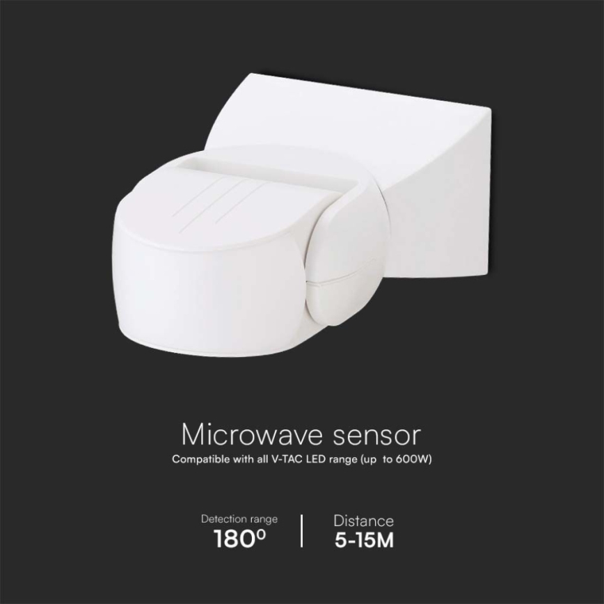 Mikroviļņu āra kustību sensors 180° 230V IP65 balta
