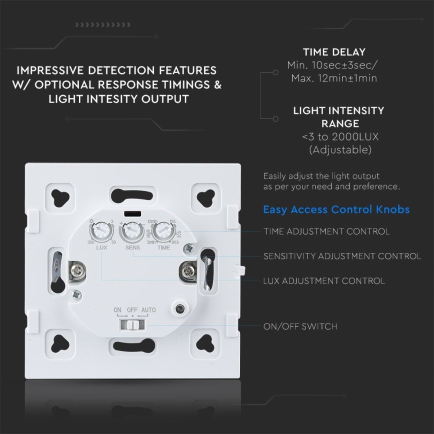 Mikroviļņu kustību sensors 180° 300W/230V melna