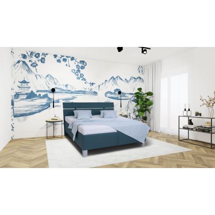 Mīkstā gulta ar matraci un uzglabāšanas vietu ALIS 160x200 cm degvielas zilā krāsā