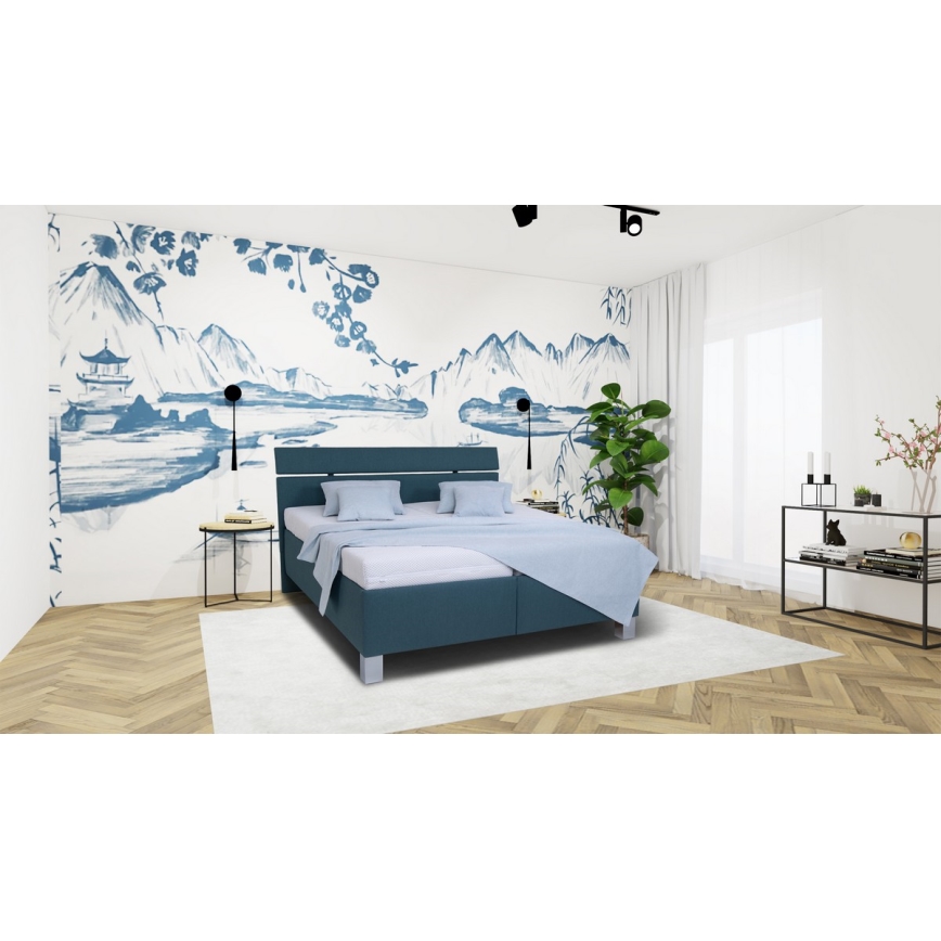 Mīkstā gulta ar matraci un uzglabāšanas vietu ALIS 160x200 cm degvielas zilā krāsā