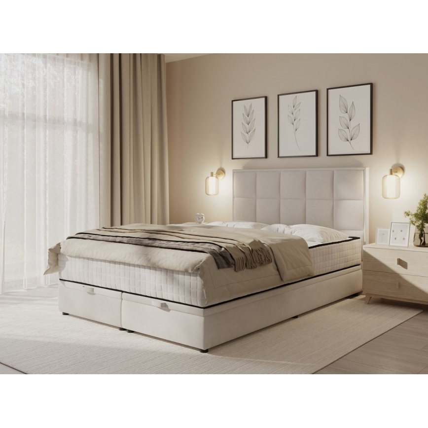 Mīkstā gulta ar matračiem un uzglabāšanas vietu GRACE 140x200 cm pelēka