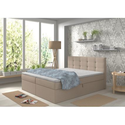 Mīkstā gulta ar matračiem un virsmatracis ar uzglabāšanas vietu EMBER 180x200 cm bēša