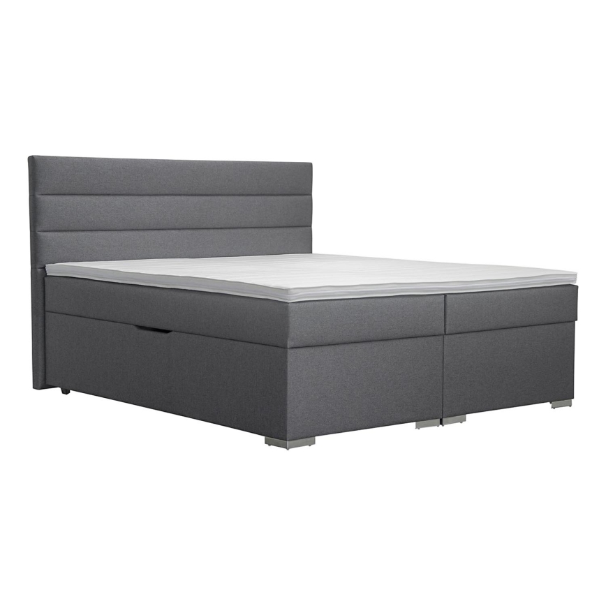 Mīkstā gulta ar uzglabāšanas vietu un matracemi ar topper NEW BOLERO 160x200 cm pelēka