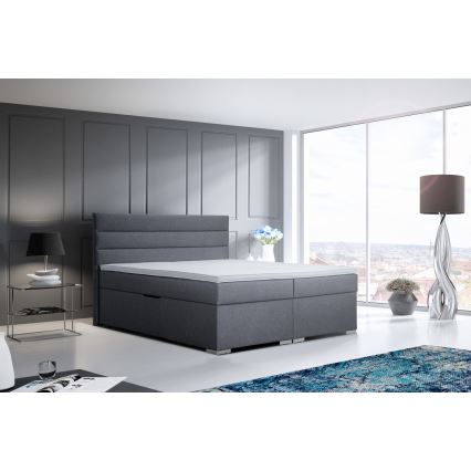 Mīkstā gulta ar uzglabāšanas vietu un matracemi ar topper NEW BOLERO 160x200 cm pelēka
