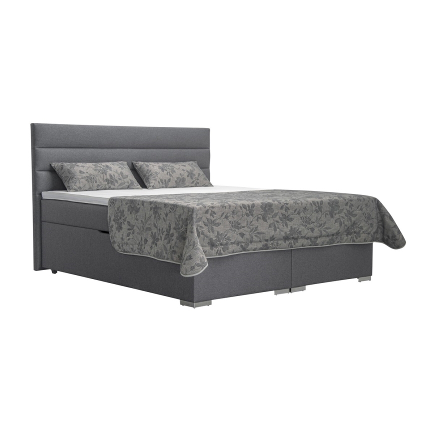 Mīkstā gulta ar uzglabāšanas vietu un matracemi ar topper NEW BOLERO 160x200 cm pelēka