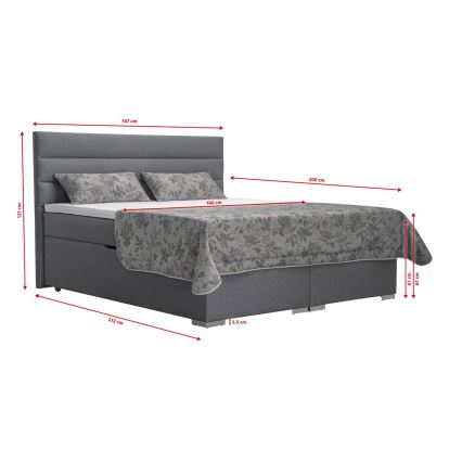 Mīkstā gulta ar uzglabāšanas vietu un matracemi ar topper NEW BOLERO 160x200 cm pelēka