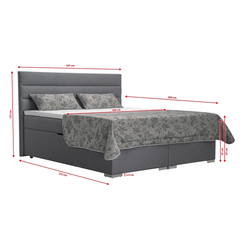 Mīkstā gulta ar uzglabāšanas vietu un matracemi ar topper NEW BOLERO 160x200 cm pelēka
