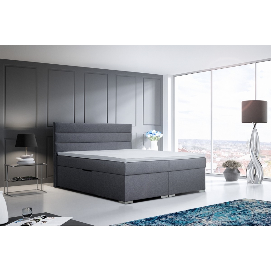 Mīkstā gulta ar uzglabāšanas vietu un matracemi ar topper NEW BOLERO 180x200 cm pelēka