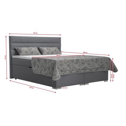 Mīkstā gulta ar uzglabāšanas vietu un matracemi ar topper NEW BOLERO 180x200 cm pelēka