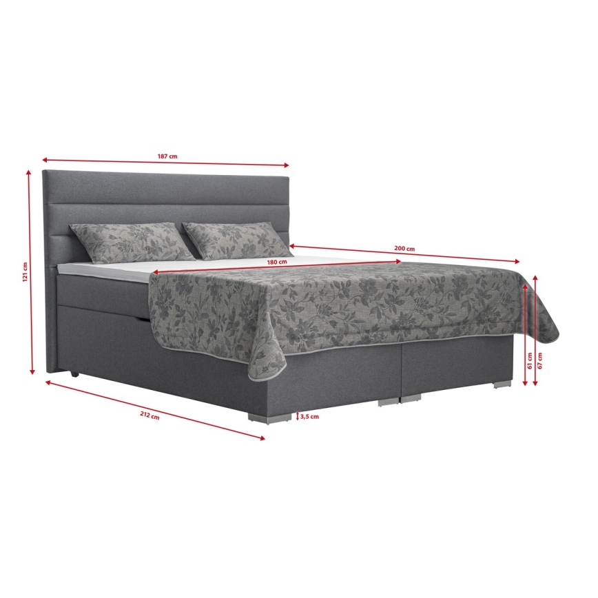 Mīkstā gulta ar uzglabāšanas vietu un matracemi ar topper NEW BOLERO 180x200 cm pelēka