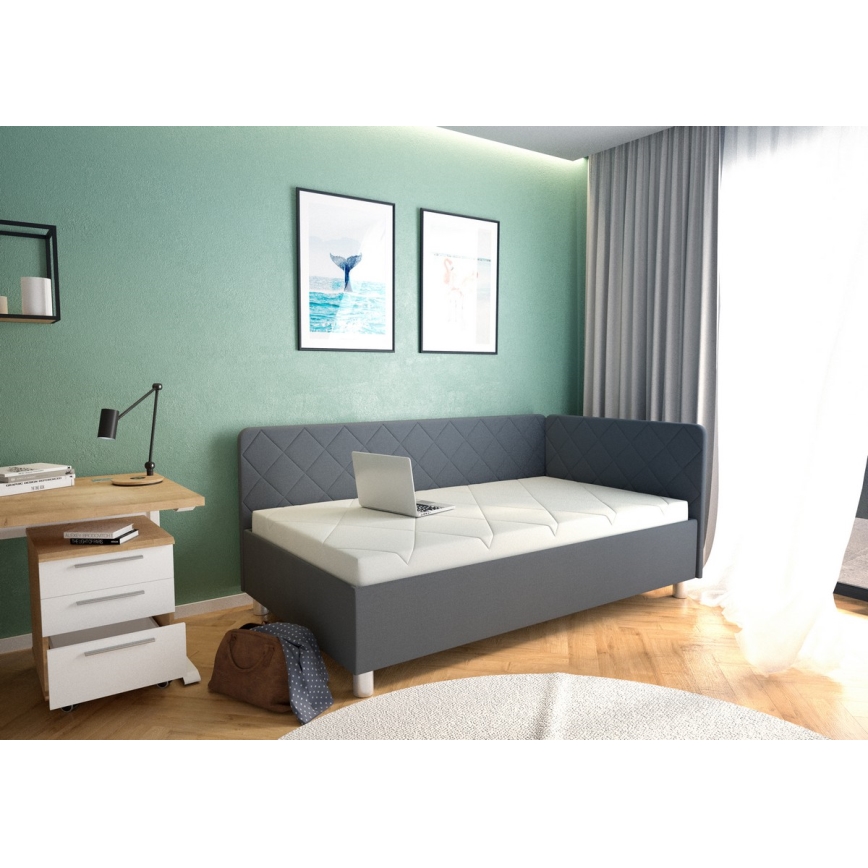 Mīksta tahta ar uzglabāšanas vietu un matracis EMILE 110x200 cm pelēka