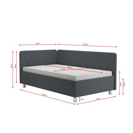 Mīksta tahta ar uzglabāšanas vietu un matracis EMILE 110x200 cm pelēka