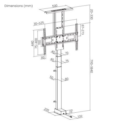 MK FLORIA MKF-19DM648 - Grīdas TV statīvs 37-65 melns SCHUKO + ar tālvadības pulti