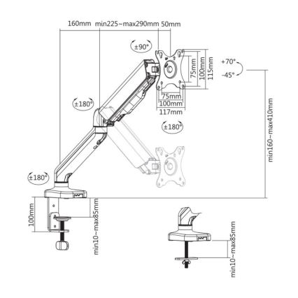MK FLORIA MKF-21DP113S2 - Regulējams 32 monitora stiprinājums melns