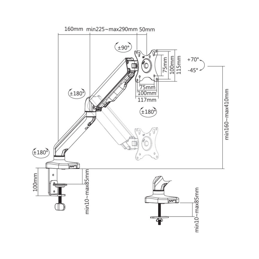 MK FLORIA MKF-21DP113S2 - Regulējams 32 monitora stiprinājums melns
