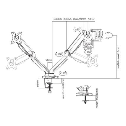 MK FLORIA MKF-21DP113S2 - Regulējams stiprinājums diviem 32 monitoriem melns