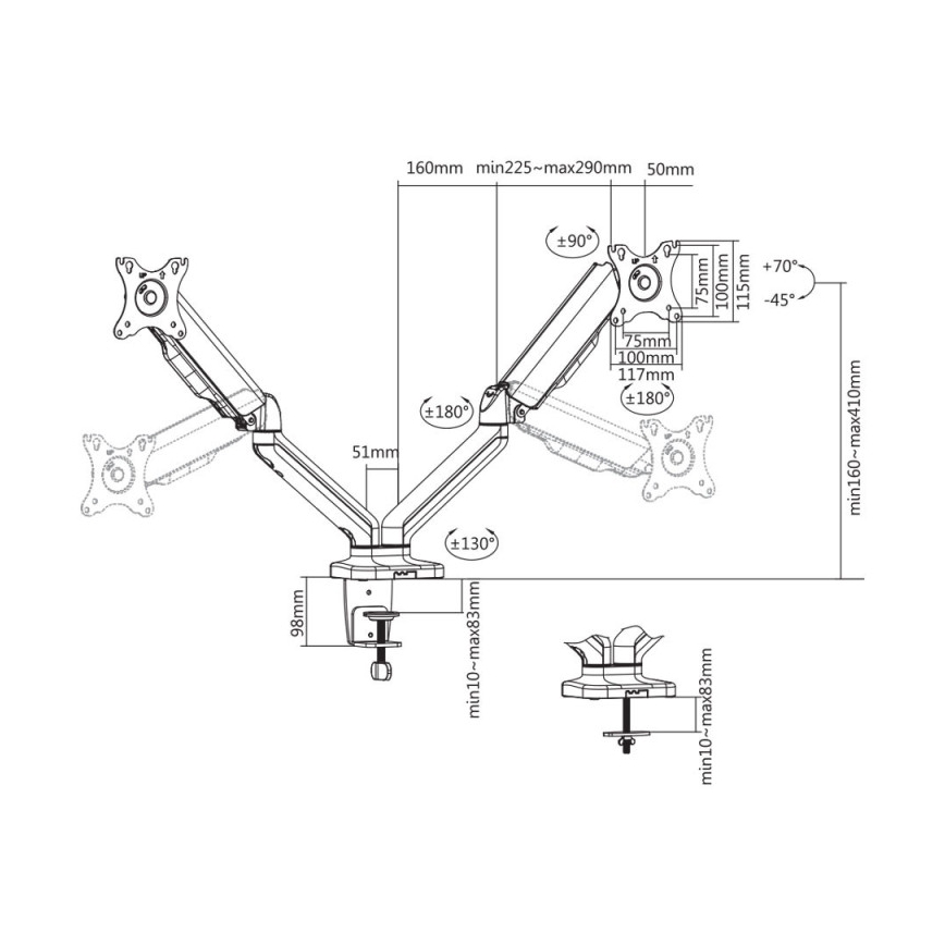 MK FLORIA MKF-21DP113S2 - Regulējams stiprinājums diviem 32 monitoriem melns