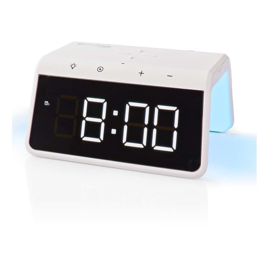 Modinātāja pulkstenis ar LCD ekrānu un bezvadu lādētājs 15W/230V 1x CR2032 balta