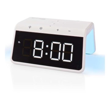 Modinātājs ar LCD displeju un bezvadu lādētāju 15W/5V 1xCR2032 balts