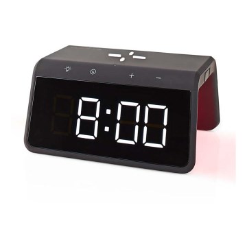 Modinātājs ar LCD displeju un bezvadu lādētāju 15W/5V 1xCR2032 melns