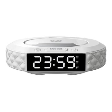 Modinātājs ar LCD displeju un bezvadu Qi lādētāju 27W/9V 220 mAh balts
