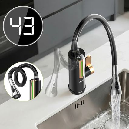 Momentānais ūdens sildītājs ar LED displeju 3000W/230V IPX4 melns