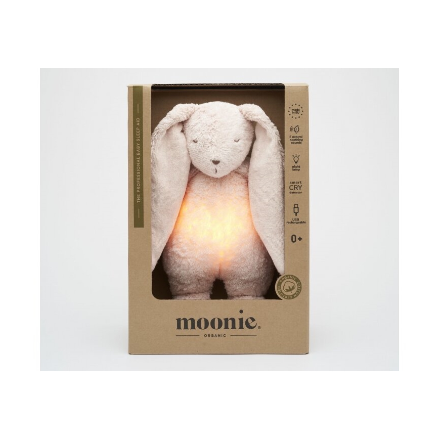 Moonie - Mīļmantiņa ar melodiju un lampu 2.0 zaķītis organic roze