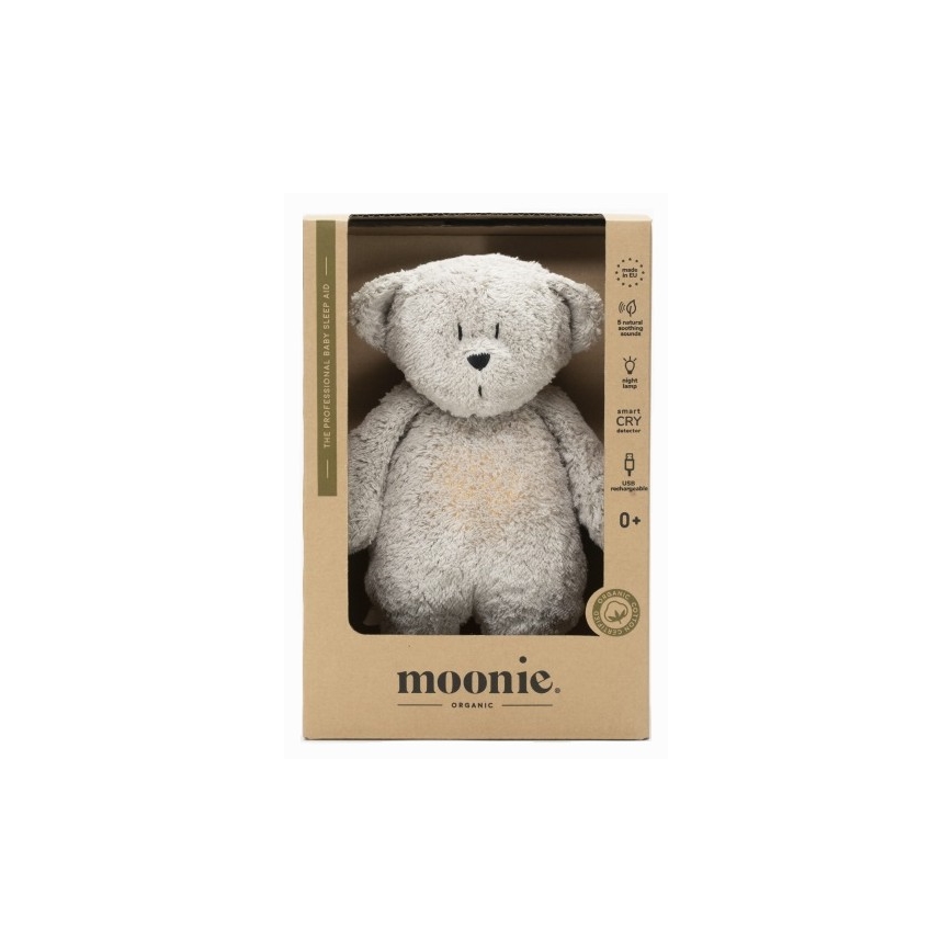 Moonie - Mīļmantiņa ar melodiju un lampu lācītis organic pelēka natur