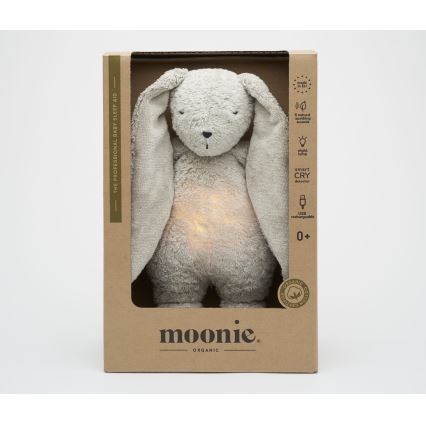 Moonie - Mīļmantiņa ar melodiju un lampu zaķītis 2.0 organic pelēka
