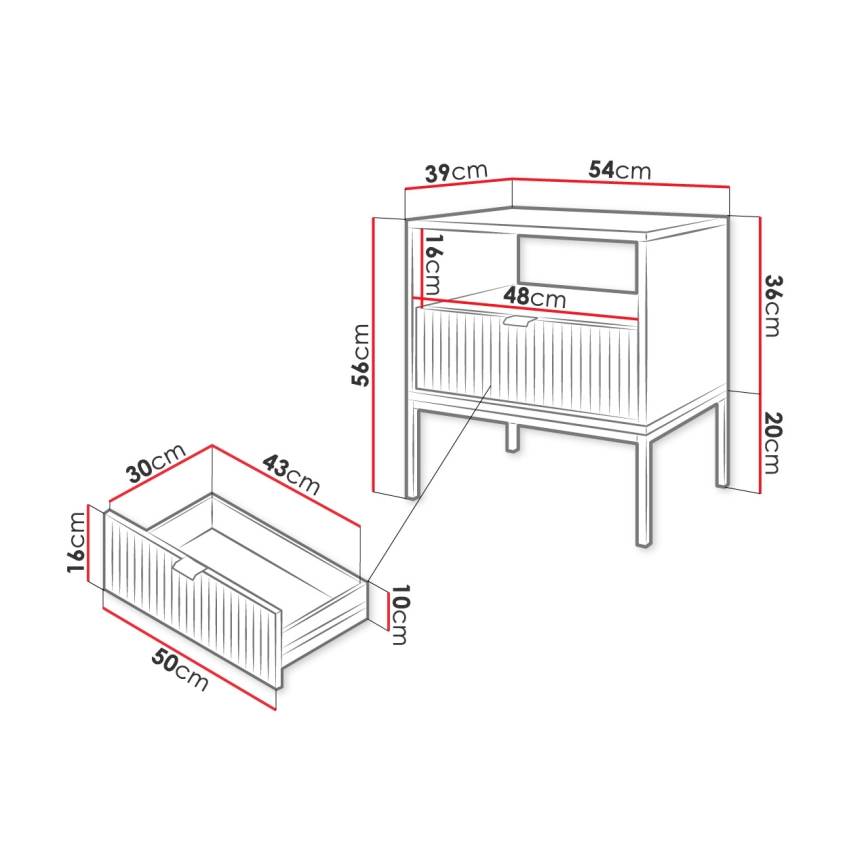 Nakts skapītis NOVA 56x54 cm melna/zelta